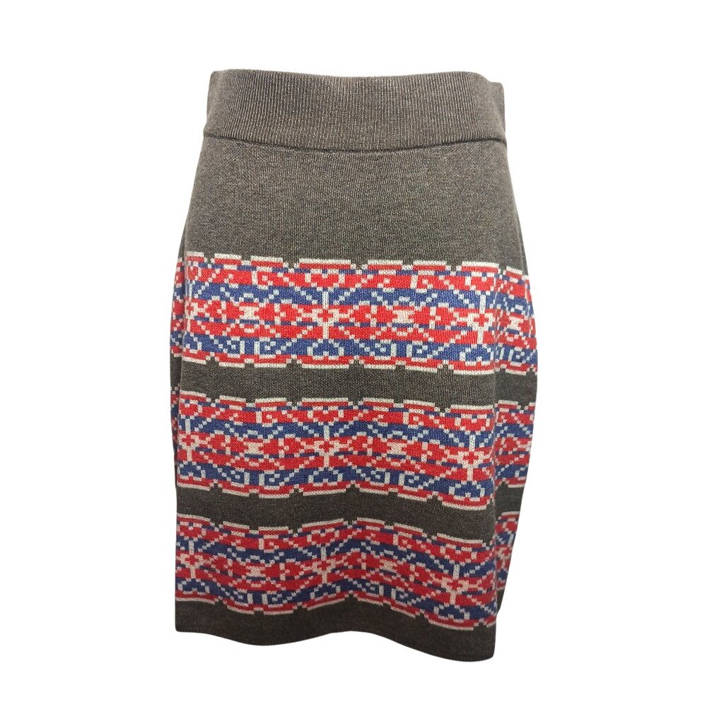 Aventura Eco Merino Wool Blend Sweater Skirt, Brown W/ Colorwork Pattern, Sz S